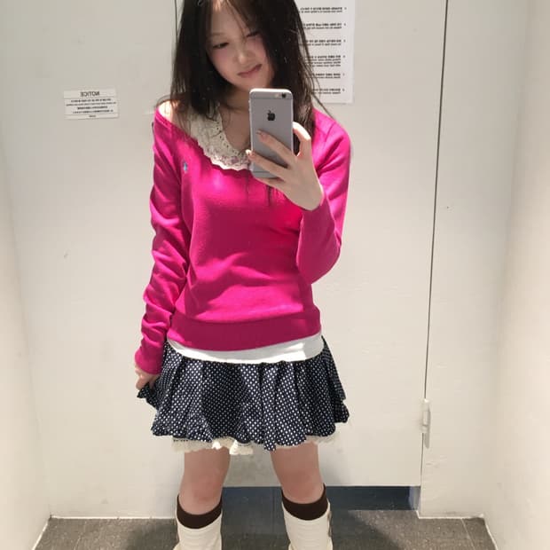 빈티지 폴로 마젠타 도트 코디세트