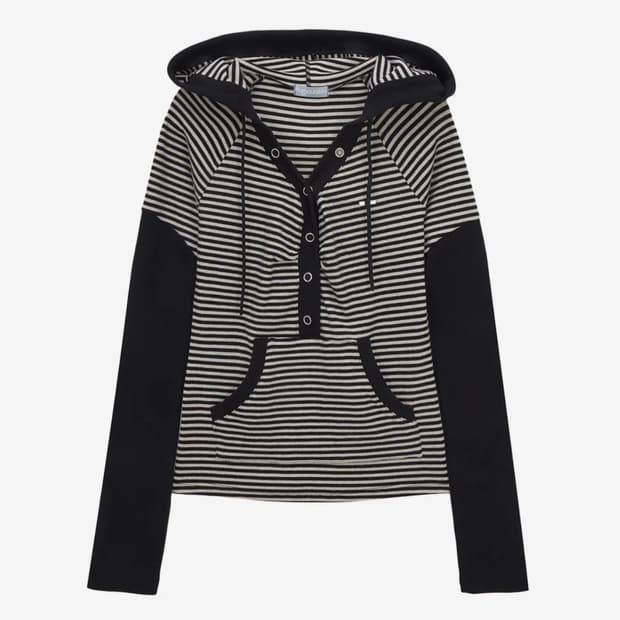 허그유어스킨 스트라이프 스냅 버튼 후드티 블랙