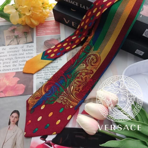 베르사체 실크 멀티 패턴 레드 넥타이 9.8cm A등급 A18724
