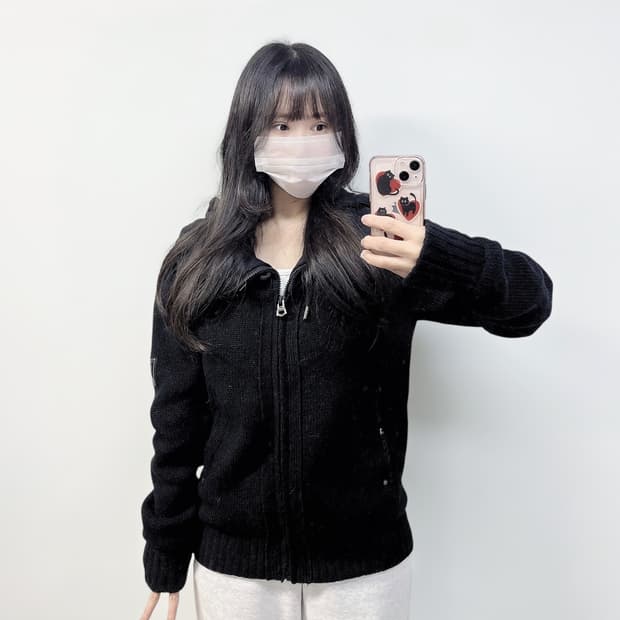 디젤 Diesel 후드 니트 집업 자켓 블랙