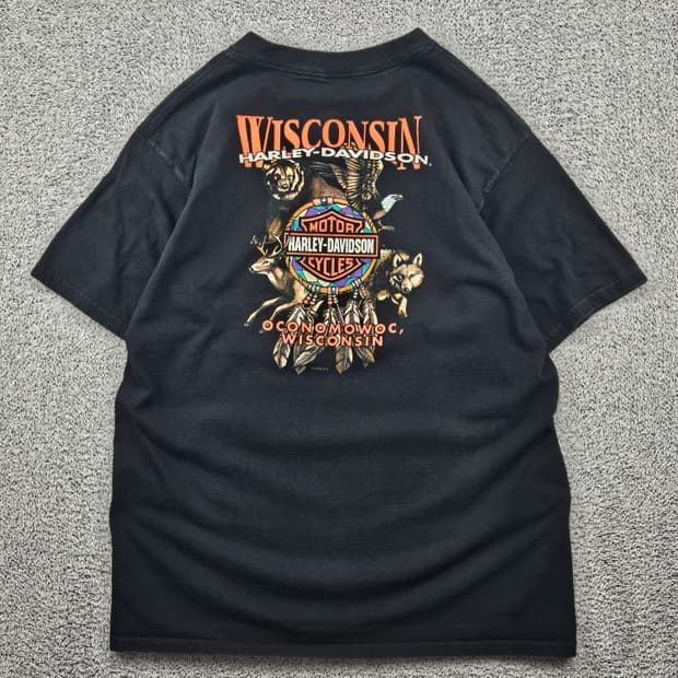 90's USA 할리데이비슨 위스콘신오코노왁 반팔티셔츠(XL)/11685