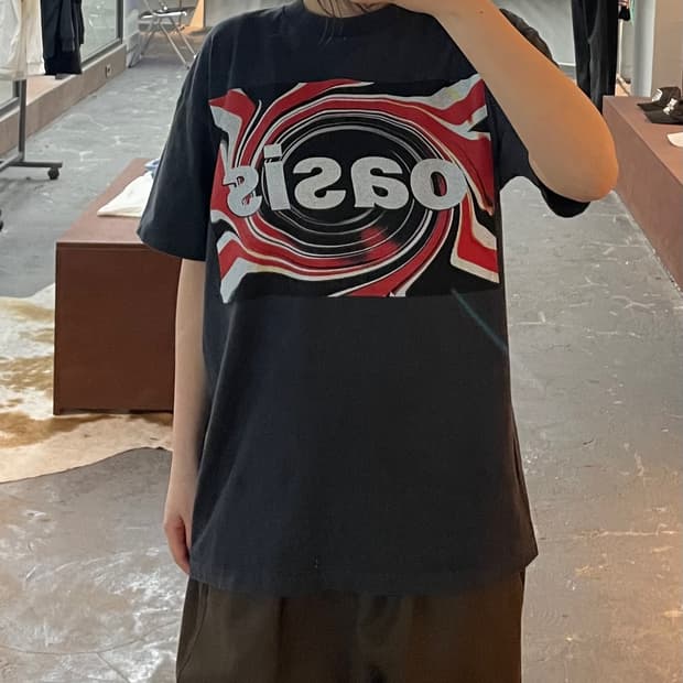 빈티지 오아시스 밴드 프린팅 반팔 H2546