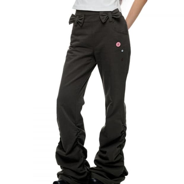 JIKOO 리본 매듭 플레어 롱 팬츠