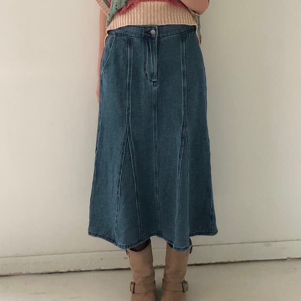 일본빈티지 데님 플레어 롱스커트