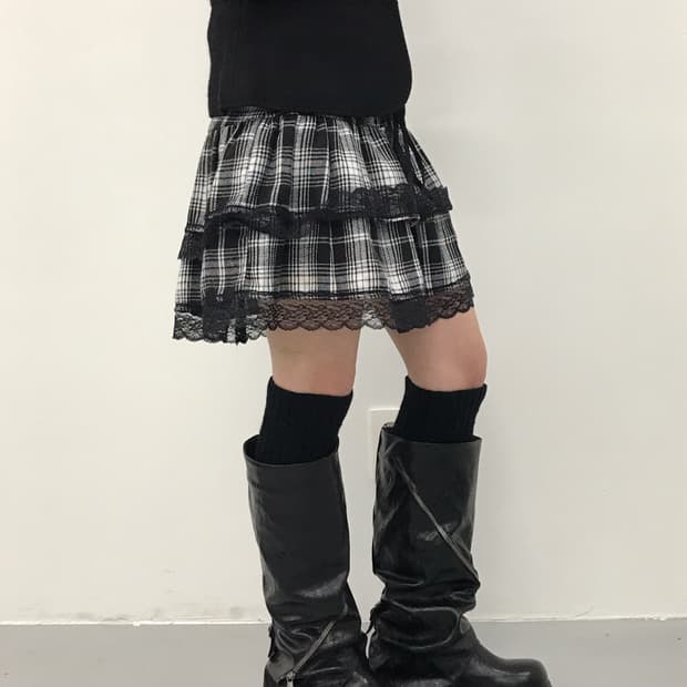 ROMWE Punk Lace-up Tartan Mini Skirt
