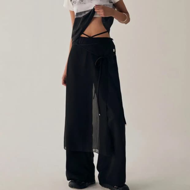 트리밍버드 시스루 랩팬츠 블랙