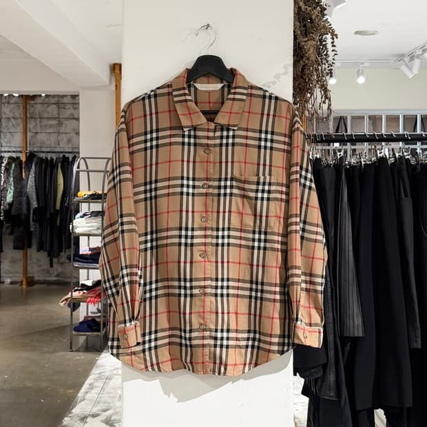 버버리 베이지 체크 코튼 셔츠