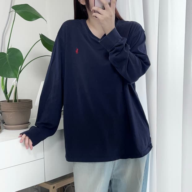 [정품] 폴로 네이비 / 레드포니 브이넥 긴팔티 [ L ]