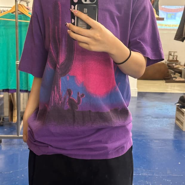 1990s 싱글스티치 선인장 퍼플 반팔티