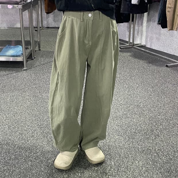 빈티지 카키 와이드 벌룬팬츠 B3066
