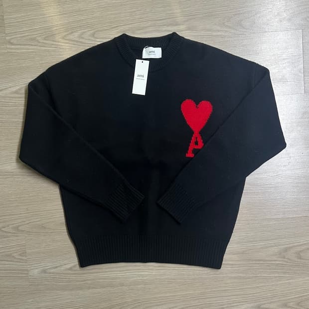아미 빅 하트 로고 오버사이즈 니트 블랙 M