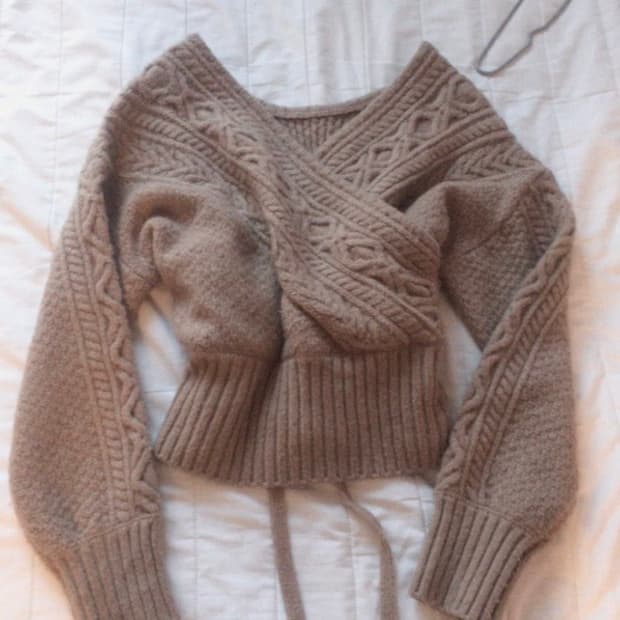 빈티지 랩 니트 끈 꽈배기 베이지 브라운 울 니트