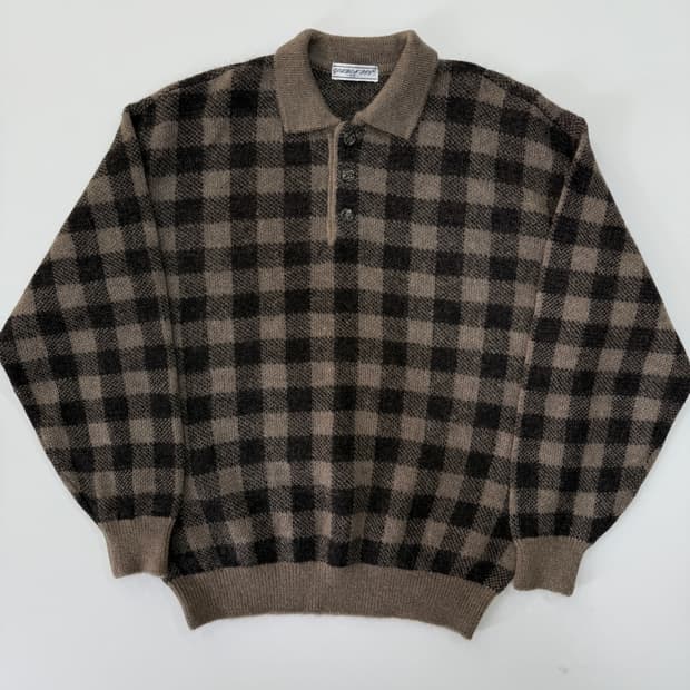빈티지 체크 니트 폴로 스웨터