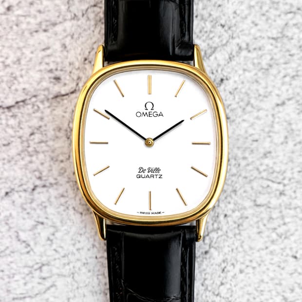 정품 오메가 엘립스 드빌 1365 쿼츠 화이트 금장 빈티지 시계