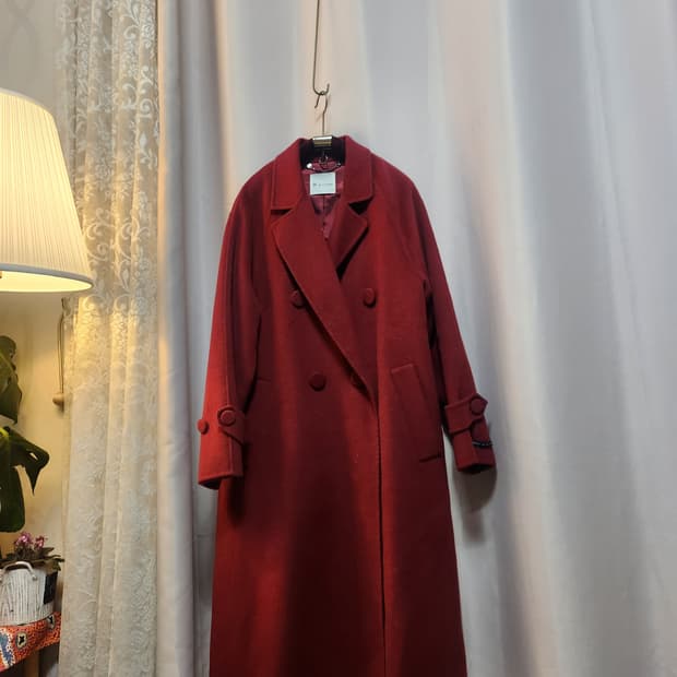 잇미샤 버건디  더블 버튼 캐시미어핸드메이드코트