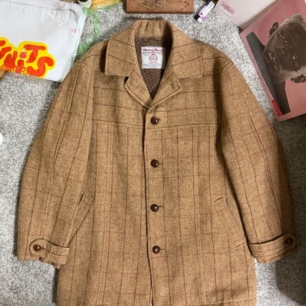 해리스트위드 트위드 시어링 코트