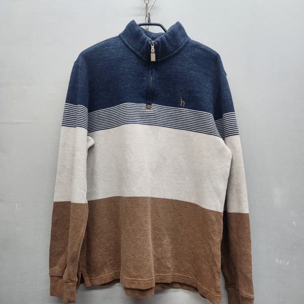 헤지스 로고 컬러블록 반집업 코튼 니트 100(L) 남여공용