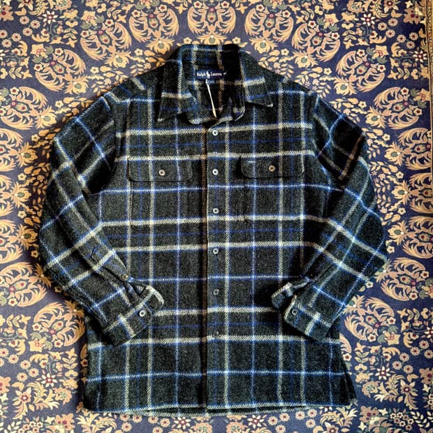 90s 빈티지 폴로 플래이드 울 오버셔츠