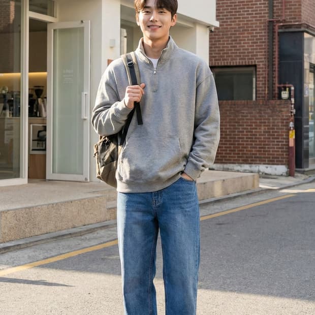 포터리 POTTERY 그레이 하프집업 맨투맨_4