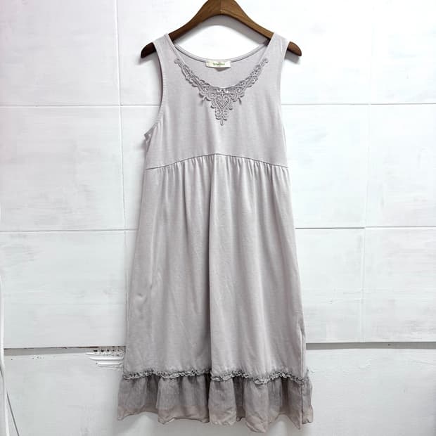 퍼플 그레이 코튼 레이스 캉캉 모리 쉬폰원피스 