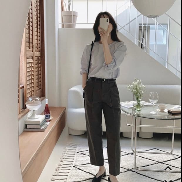 (새상품, 미개봉) 슬로우앤드 모먼트 원핀턱 코튼슬랙스 챠콜 봄바지