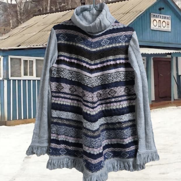 일본빈티지 하구미 모리걸 히피 보헤미안 프린지 울 터틀넥니트 카모메