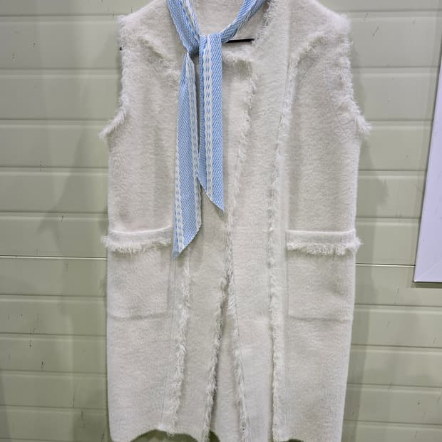 아이보리 퍼 베스트 조끼 스카프 세트