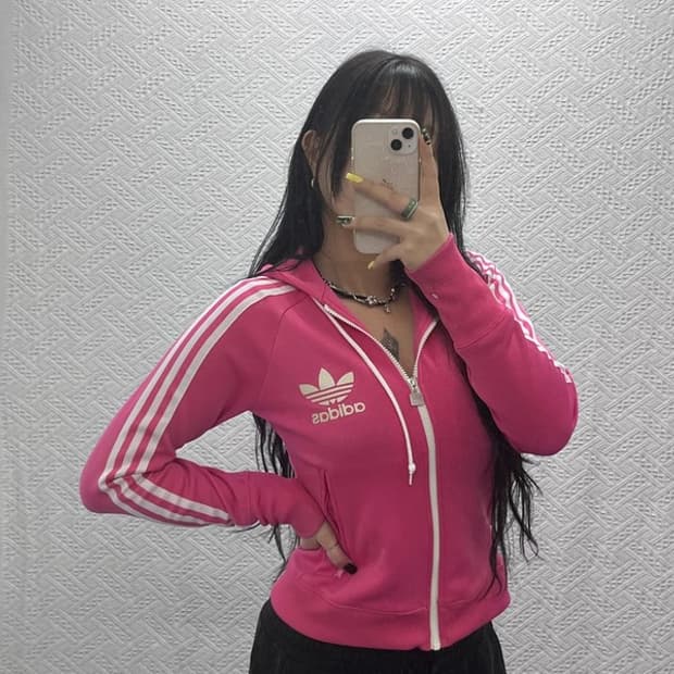 아디다스 Y2K 대장급 희귀 핫핑크 후드 져지 집업 90 C07443