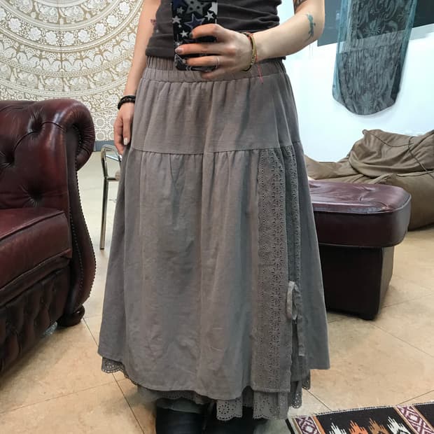 빈티지 레이스 디테일 레이어드 스커트
