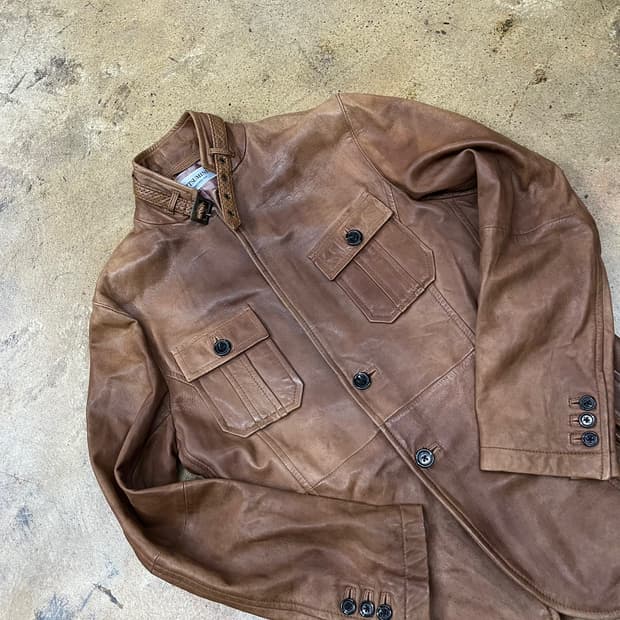 [정품/M] MITSUMINE 브라운 가죽 자켓 b17