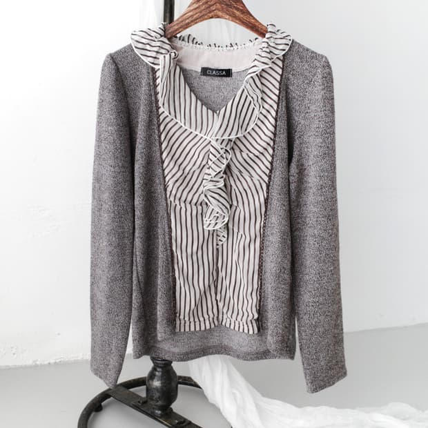 stripe frill layered long sleeve