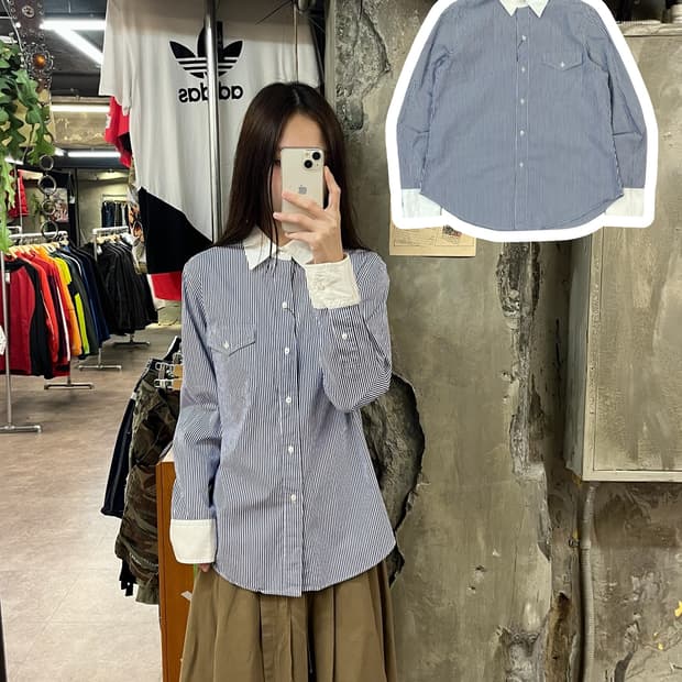 폴로 랄프로렌 스트라이프 셔츠 블루 S #csz1565
