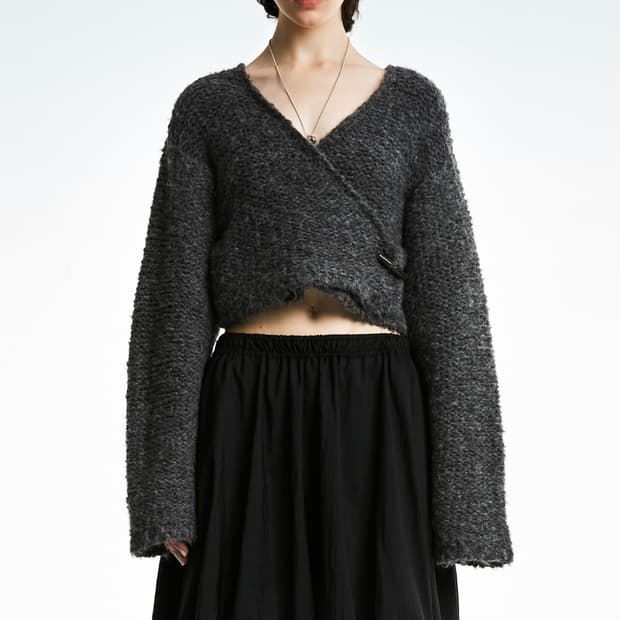 Open yy 랩 크롭 가디건