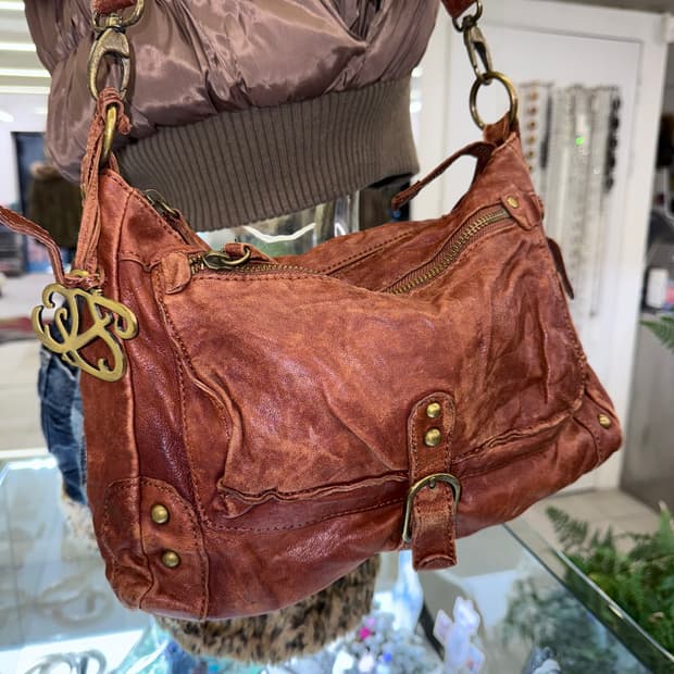 wrinkled leather bag