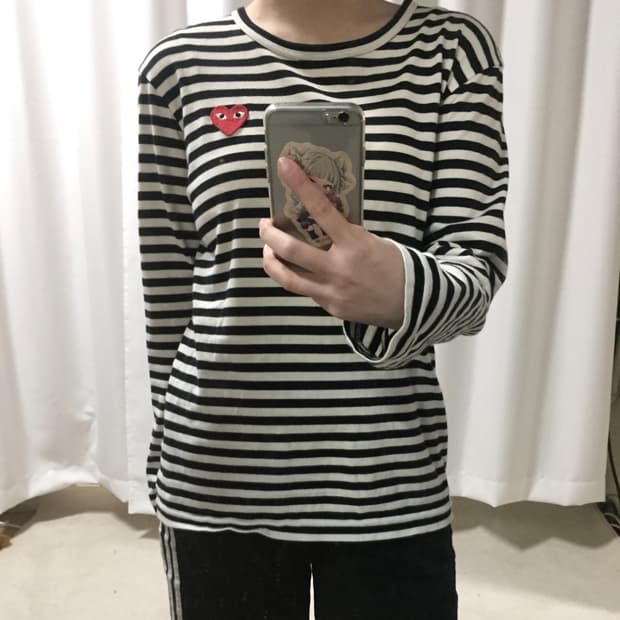꼼데가르송 흰검 스트라이프 단가라 롱슬리브 긴팔 티