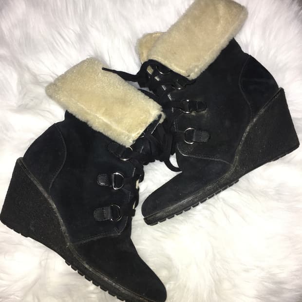 fur wedge heel boots 240-245
