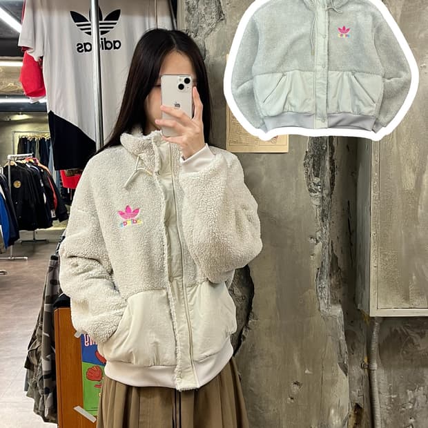 아디다스 양털 점퍼 아이보리 M #csz1077