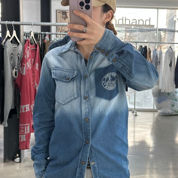 히스테릭글래머 포켓 워시드 데님셔츠