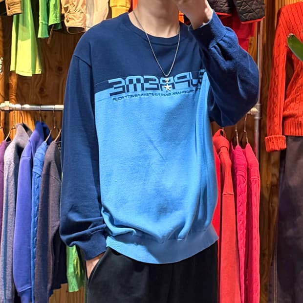 L SUPREME 슈프림 스펠링 로고 네이비 니트