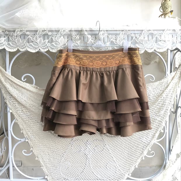 beige floral lace detail cancan skort 