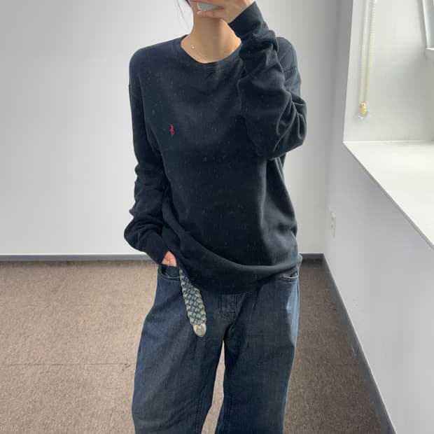 Polo 폴로 레드 로고 블랙 와플 니트