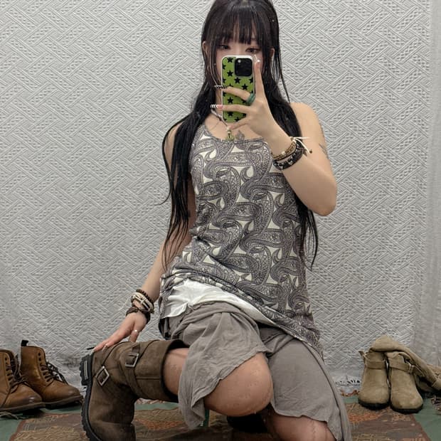 빈티지 보헤미안 펑크 에스닉패턴 슬리브리스 슬립 롱나시　K0009