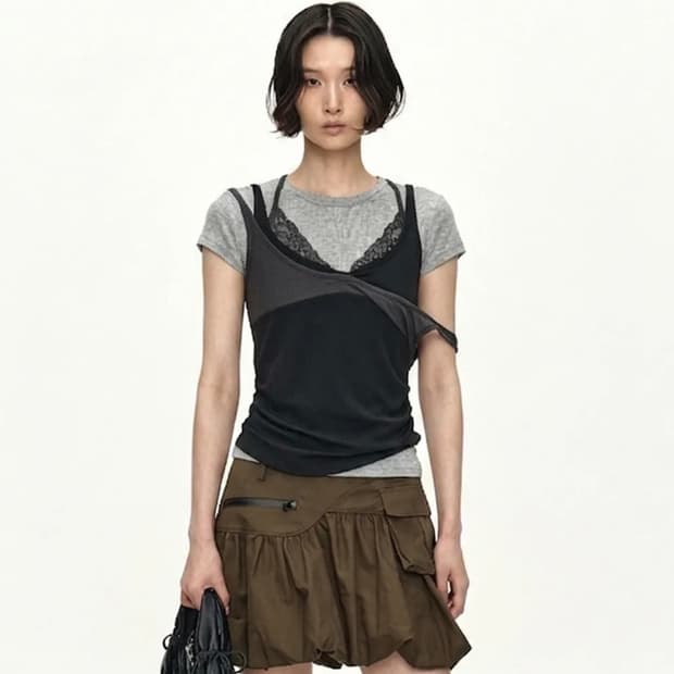 앤더슨벨 UPSIDE-DOWN LAYERED T-SHIRT