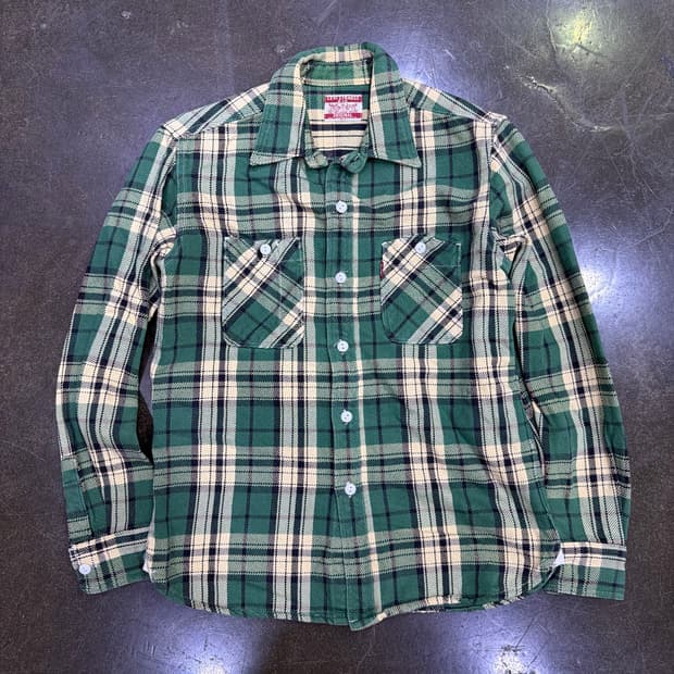 리바이스 헤비코튼 플란넬 그린 체크셔츠 M
