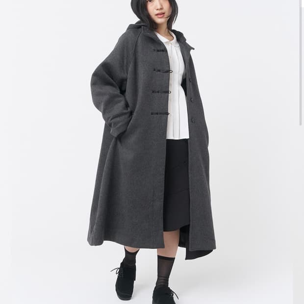 미세키서울 후디 롱 더플 코트 챠콜