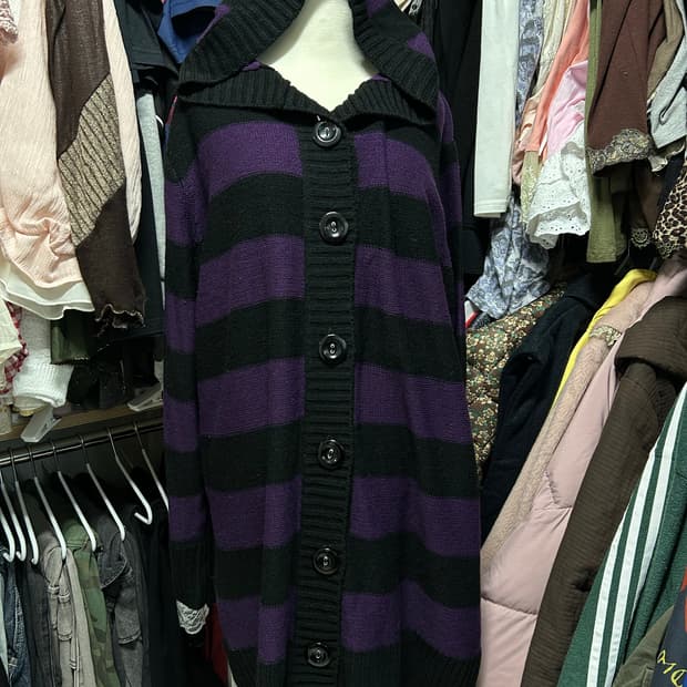 고스로리 펑크 퍼플 스트라이프 후드가디건