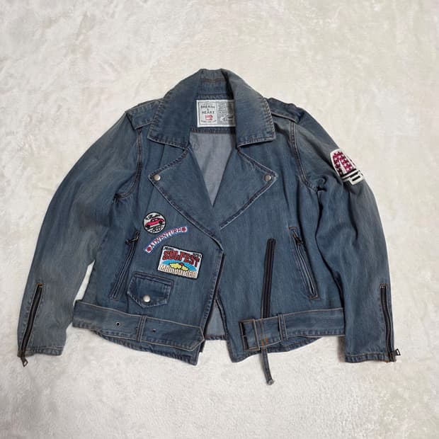 (XS)여성 르샵 빈티지 패치 데님 라이더 자켓