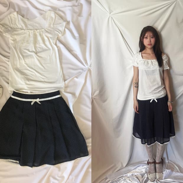 리본 도트 스커트