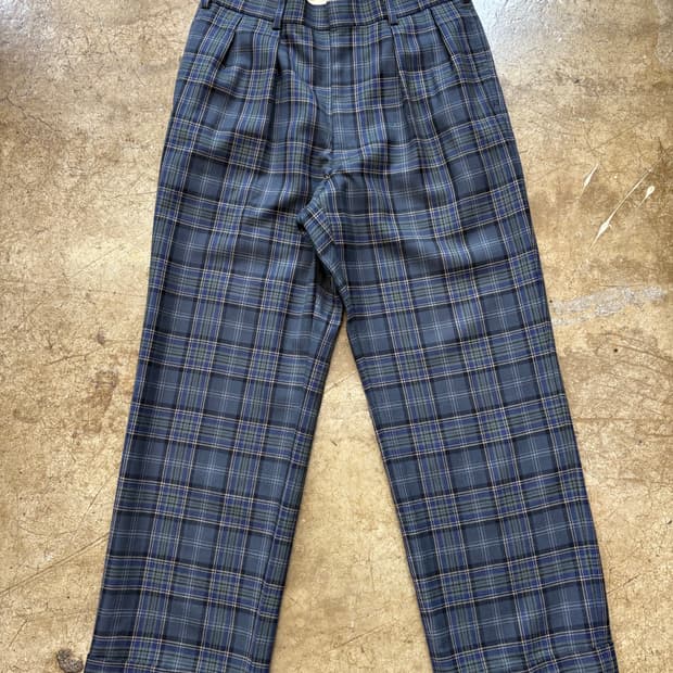 90s Jpress 울 투턱 체크 슬랙스