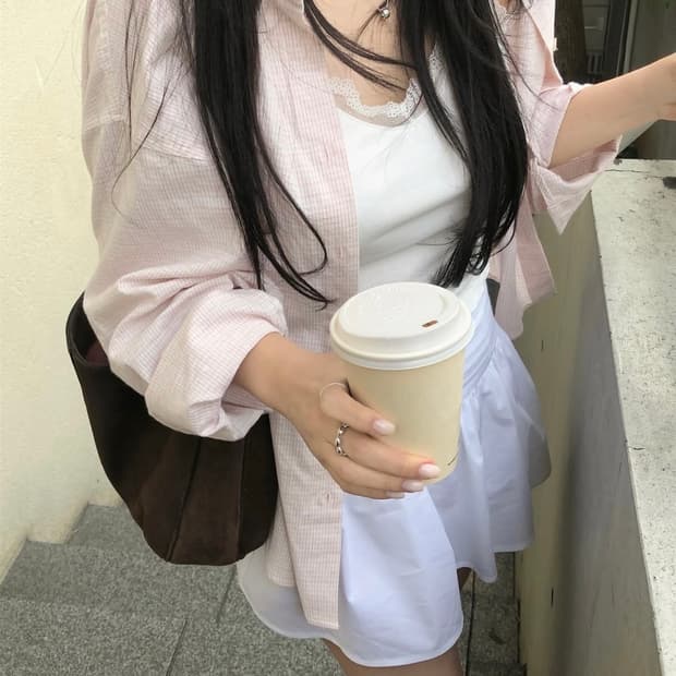 [택O 새제품] 더위시리즈 리아 체크 셔츠 핑크